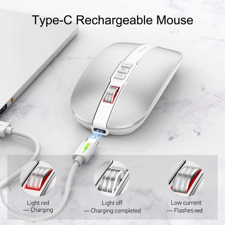 HXSJ M113 2400DPI Dual Mode 2.4GHz + Bluetooth 5.1 Wireless Mouse(Space Silver)