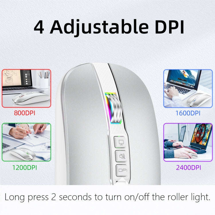 HXSJ M113 2400DPI Dual Mode 2.4GHz + Bluetooth 5.1 Wireless Mouse(Space Silver)