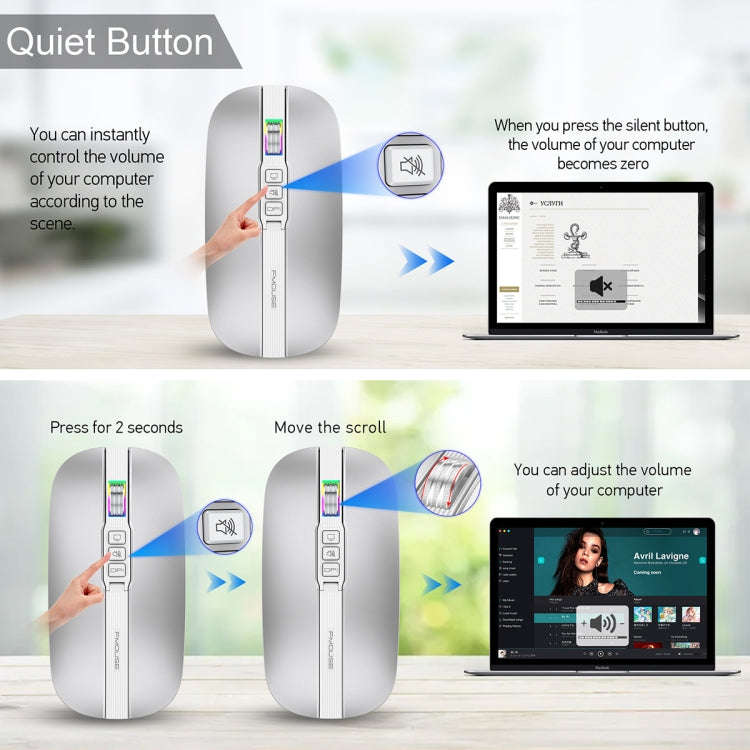 HXSJ M113 2400DPI Dual Mode 2.4GHz + Bluetooth 5.1 Wireless Mouse(Space Silver)