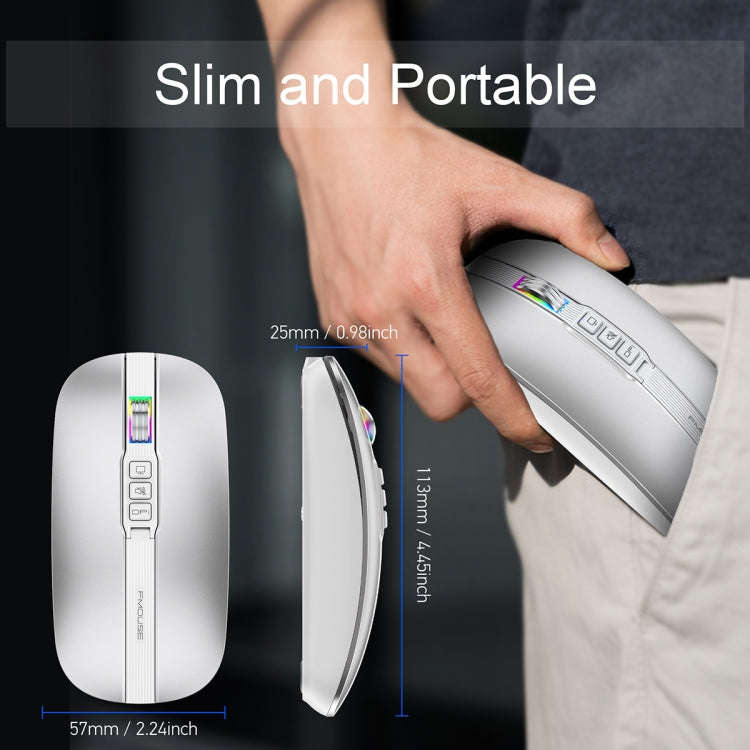 HXSJ M113 2400DPI Dual Mode 2.4GHz + Bluetooth 5.1 Wireless Mouse(Space Silver)