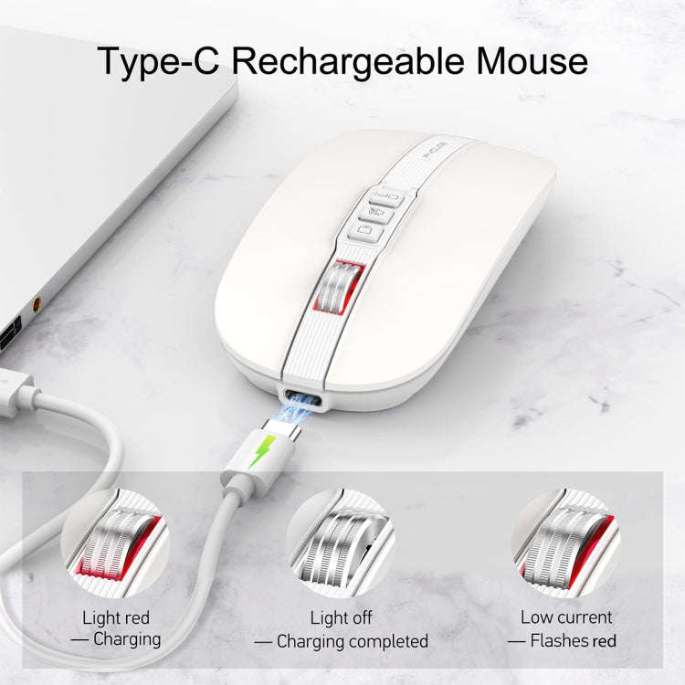 HXSJ M113 2400DPI Dual Mode 2.4GHz + Bluetooth 5.1 Wireless Mouse(Pearl White)