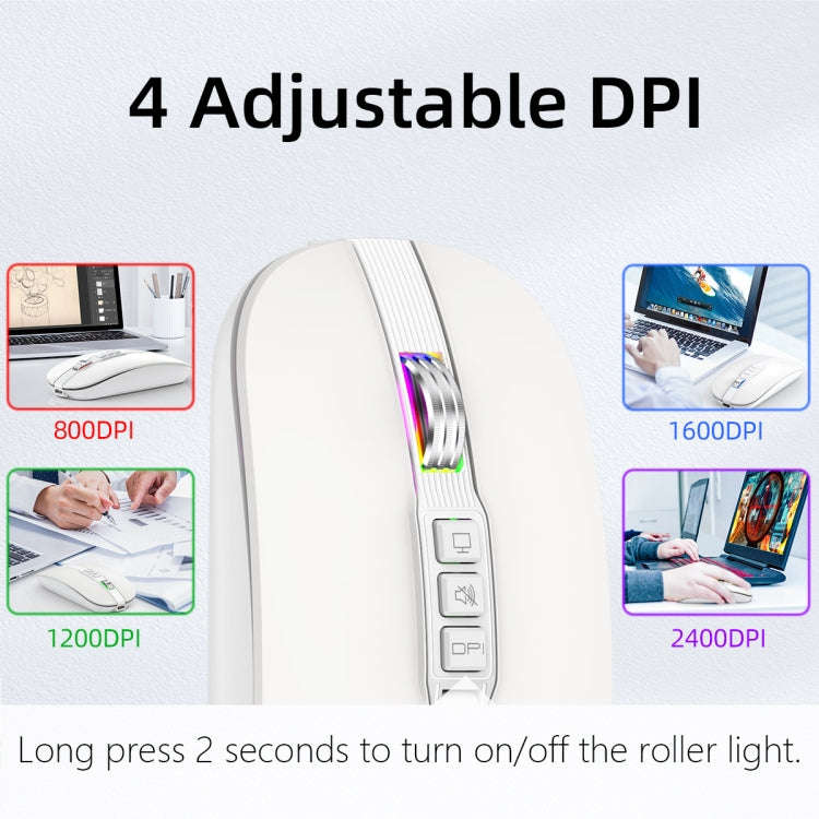 HXSJ M113 2400DPI Dual Mode 2.4GHz + Bluetooth 5.1 Wireless Mouse(Pearl White)
