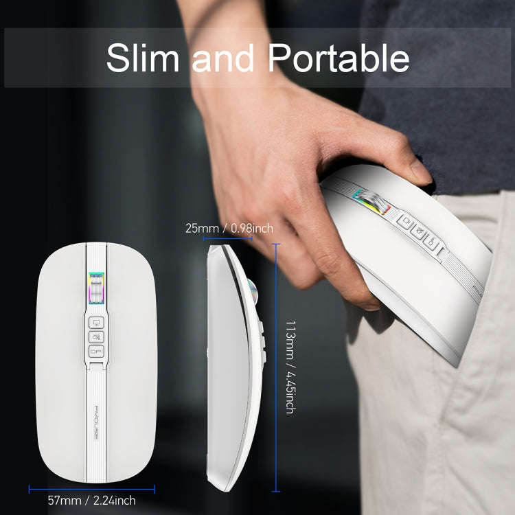 HXSJ M113 2400DPI Dual Mode 2.4GHz + Bluetooth 5.1 Wireless Mouse(Pearl White)
