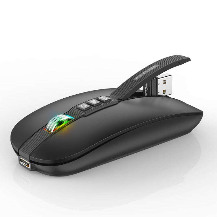 HXSJ M113 2400DPI Dual Mode 2.4GHz + Bluetooth 5.1 Wireless Mouse(Matte Black)