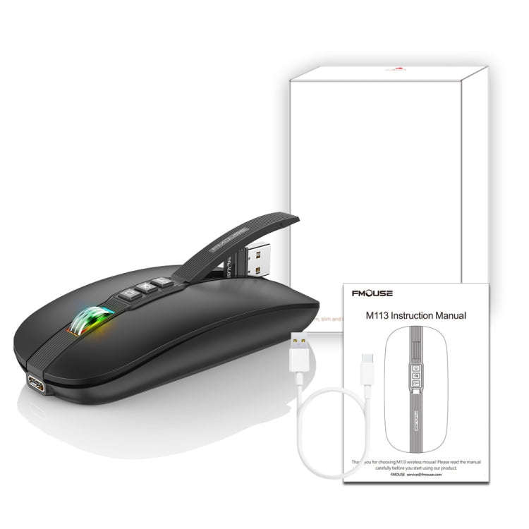 HXSJ M113 2400DPI Dual Mode 2.4GHz + Bluetooth 5.1 Wireless Mouse(Matte Black)