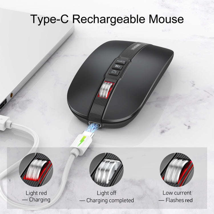HXSJ M113 2400DPI Dual Mode 2.4GHz + Bluetooth 5.1 Wireless Mouse(Matte Black)