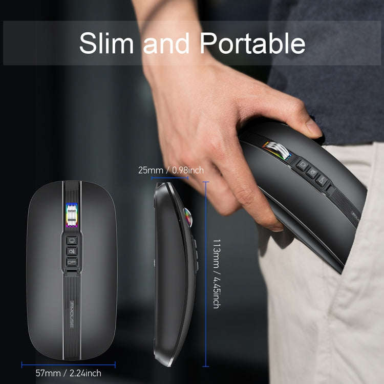 HXSJ M113 2400DPI Dual Mode 2.4GHz + Bluetooth 5.1 Wireless Mouse(Matte Black)