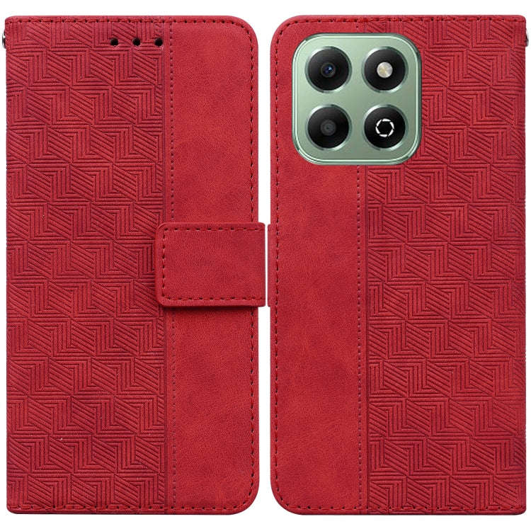 For Honor X6b Geometric Embossed Leather Phone Case(Red)