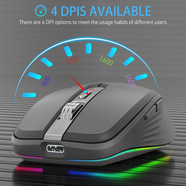 HXSJ M303 2400DPI Dual Mode 2.4GHz + Bluetooth 5.1 Wireless Mouse(Black)