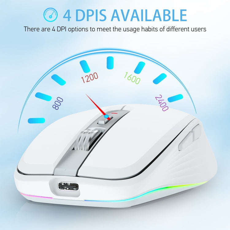 HXSJ M303 2400DPI Dual Mode 2.4GHz + Bluetooth 5.1 Wireless Mouse(White)