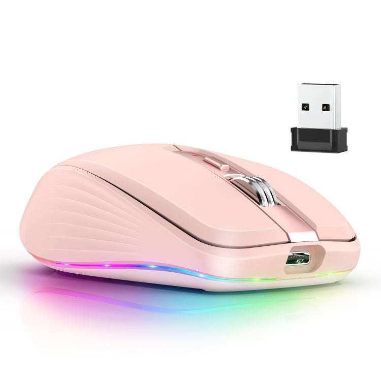 HXSJ M303 2400DPI Dual Mode 2.4GHz + Bluetooth 5.1 Wireless Mouse(Pink)
