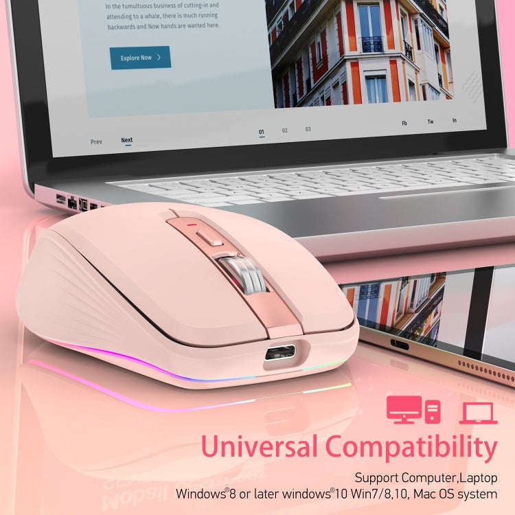 HXSJ M303 2400DPI Dual Mode 2.4GHz + Bluetooth 5.1 Wireless Mouse(Pink)