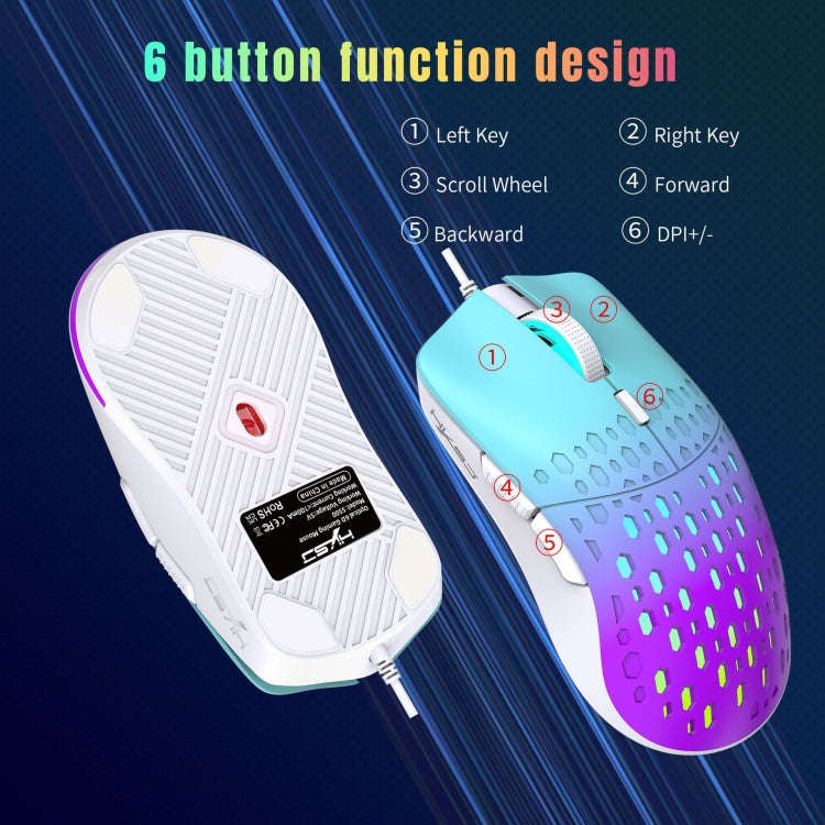 HXSJ S500 3600DPI Colorful Luminous Wired Mouse, Cable Length: 1.5m(Pink)