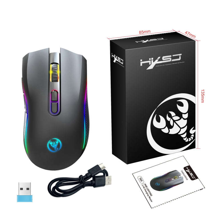 HXSJ T69 4800DPI RGB 2.4GHz Wireless Mouse(Black)