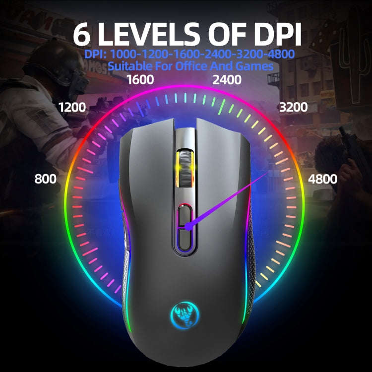 HXSJ T69 4800DPI RGB 2.4GHz Wireless Mouse(Black)