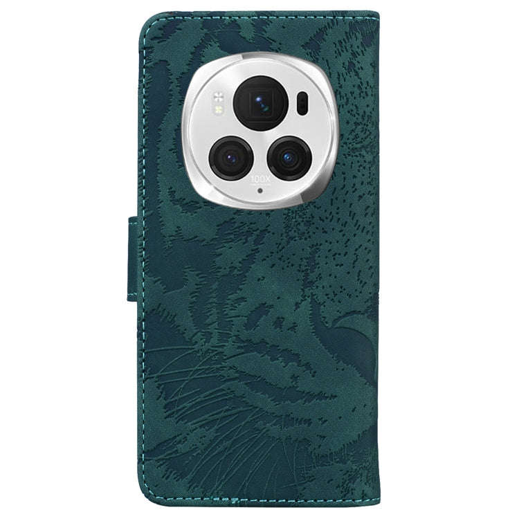 For Honor Magic6 Pro Tiger Embossing Pattern Flip Leather Phone Case(Green)