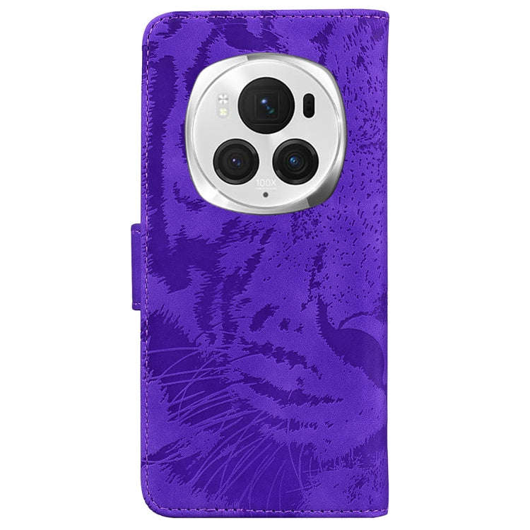 For Honor Magic6 Pro Tiger Embossing Pattern Flip Leather Phone Case(Purple)