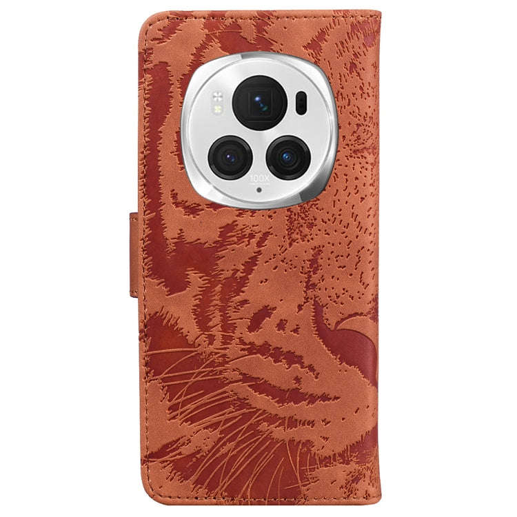 For Honor Magic6 Pro Tiger Embossing Pattern Flip Leather Phone Case(Brown)