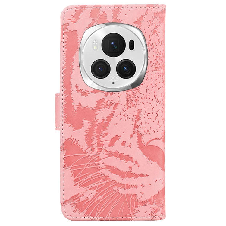 For Honor Magic6 Pro Tiger Embossing Pattern Flip Leather Phone Case(Pink)