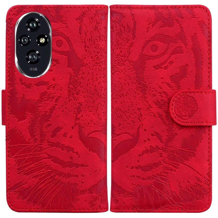 For Honor 200 Tiger Embossing Pattern Flip Leather Phone Case(Red)