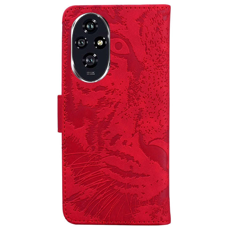 For Honor 200 Tiger Embossing Pattern Flip Leather Phone Case(Red)