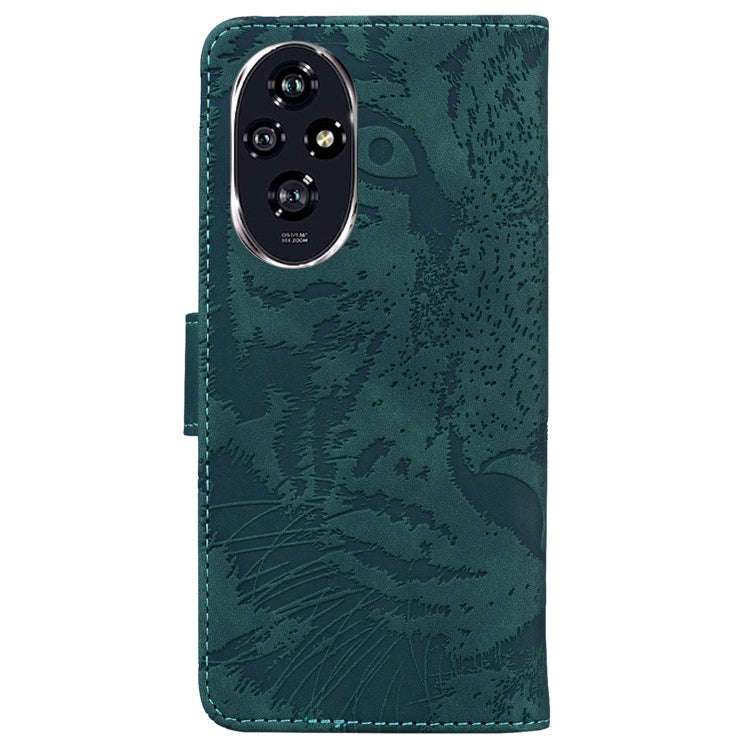 For Honor 200 Tiger Embossing Pattern Flip Leather Phone Case(Green)