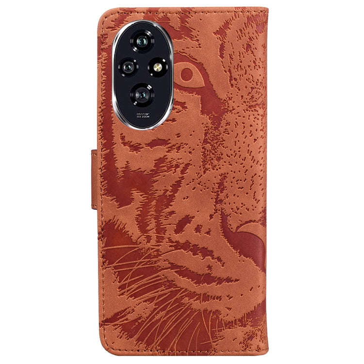For Honor 200 Tiger Embossing Pattern Flip Leather Phone Case(Brown)