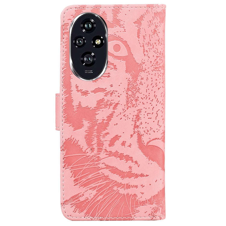 For Honor 200 Tiger Embossing Pattern Flip Leather Phone Case(Pink)