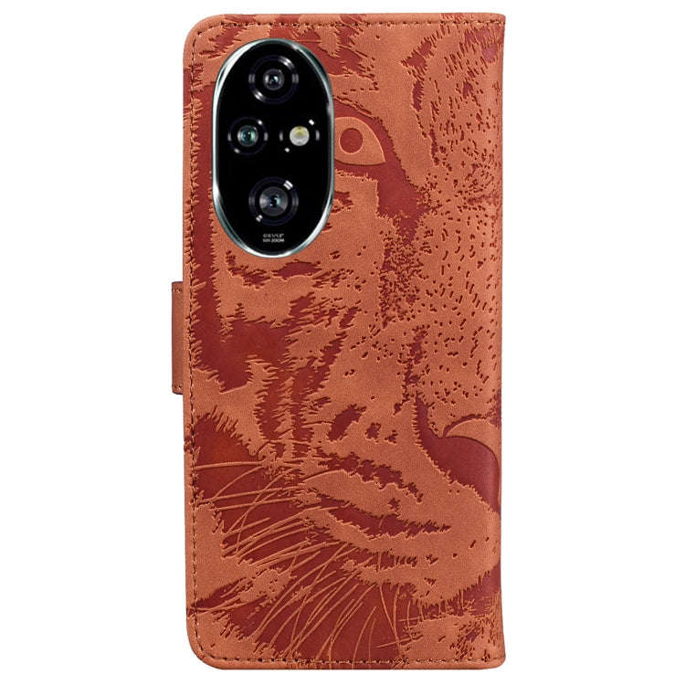For Honor 200 Pro Tiger Embossing Pattern Flip Leather Phone Case(Brown)