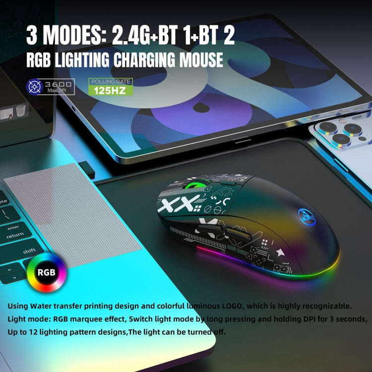 HXSJ T90 RGB Light Three-mode Wireless Gaming Mouse(Black)