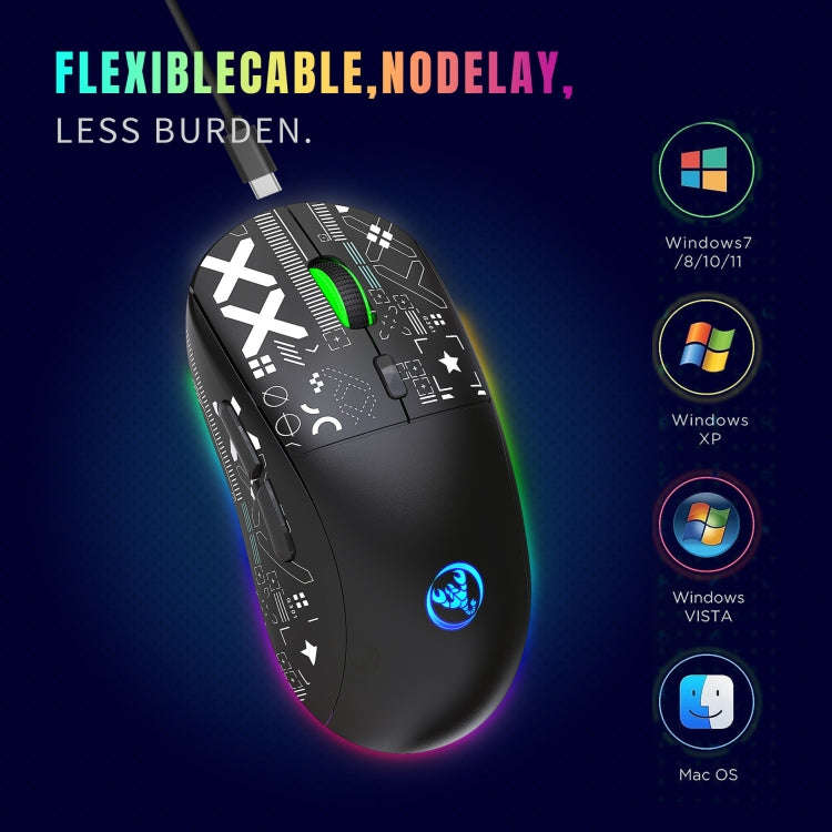 HXSJ T90 RGB Light Three-mode Wireless Gaming Mouse(Black)