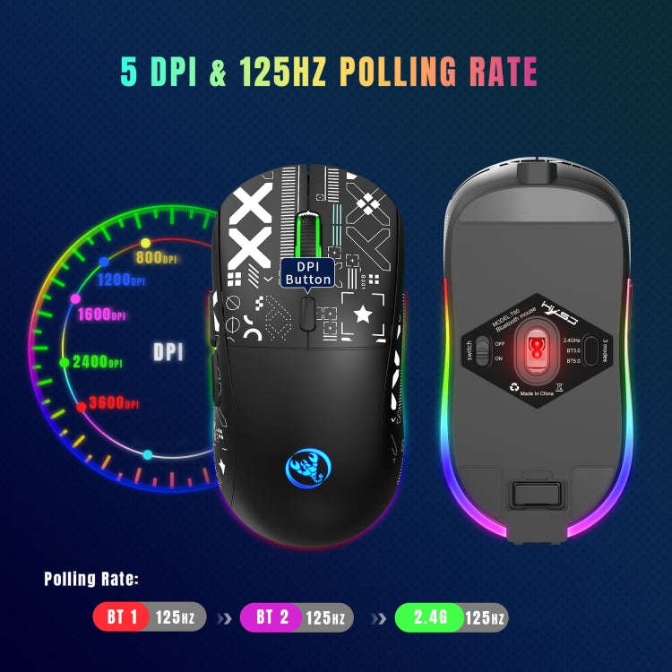 HXSJ T90 RGB Light Three-mode Wireless Gaming Mouse(Black)