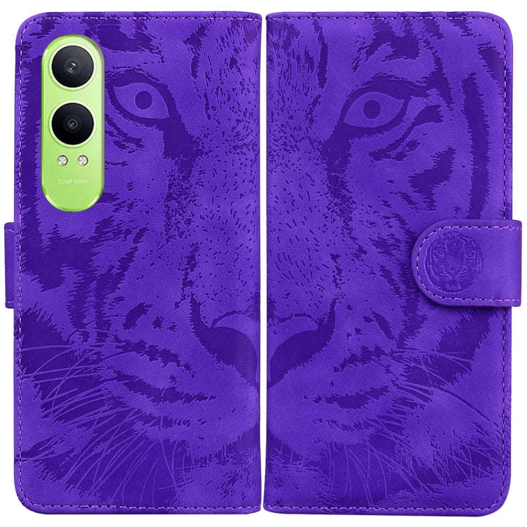For OnePlus Nord CE4 Lite Tiger Embossing Pattern Flip Leather Phone Case(Purple)