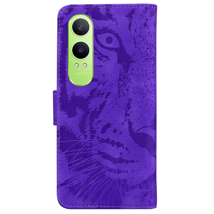 For OnePlus Nord CE4 Lite Tiger Embossing Pattern Flip Leather Phone Case(Purple)