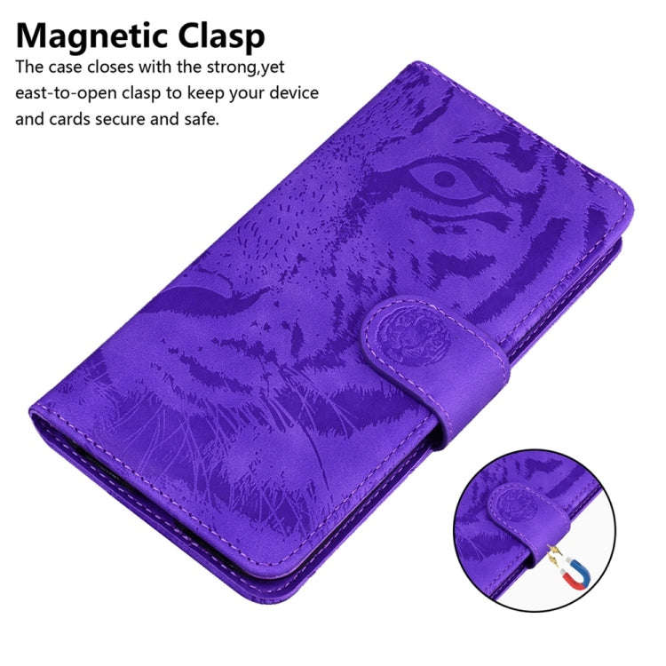 For OnePlus Nord CE4 Lite Tiger Embossing Pattern Flip Leather Phone Case(Purple)