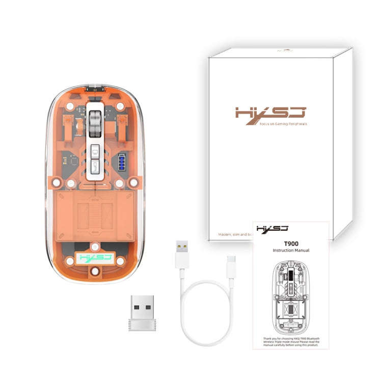 HXSJ T900 Transparent Magnet Three-mode Wireless Gaming Mouse(Orange)