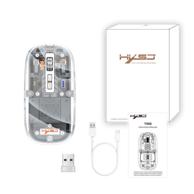 HXSJ T900 Transparent Magnet Three-mode Wireless Gaming Mouse(Grey)