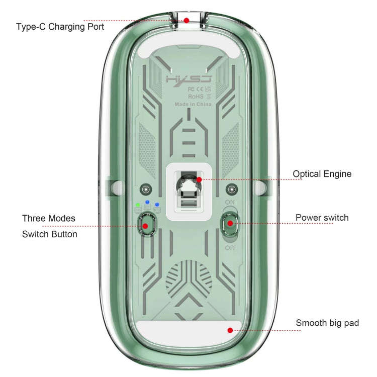 HXSJ T900 Transparent Magnet Three-mode Wireless Gaming Mouse(Blue)