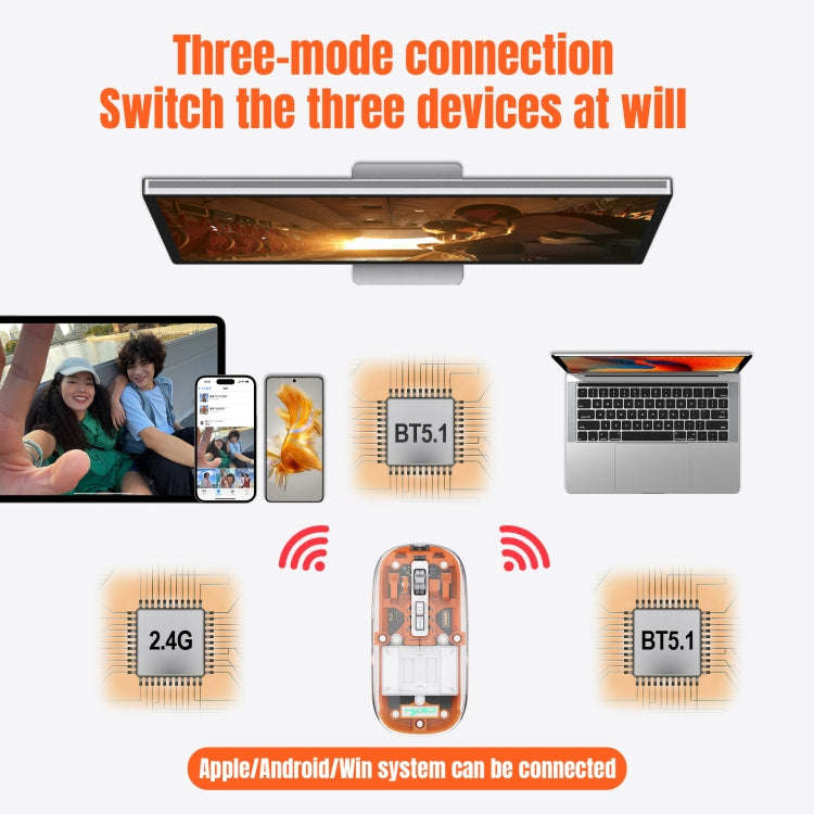 HXSJ T900 Transparent Magnet Three-mode Wireless Gaming Mouse(Orange)