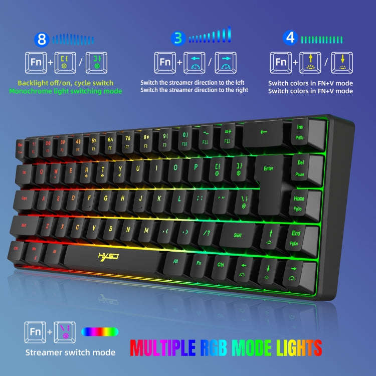 HXSJ V200 Wired RGB Backlit Mechanical Keyboard 68 Key Caps, Cable Length: 1.7m(White)