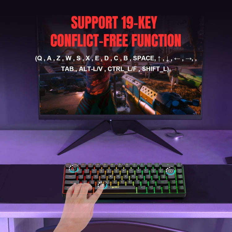 HXSJ V200 Wired RGB Backlit Mechanical Keyboard 68 Key Caps, Cable Length: 1.7m(White)