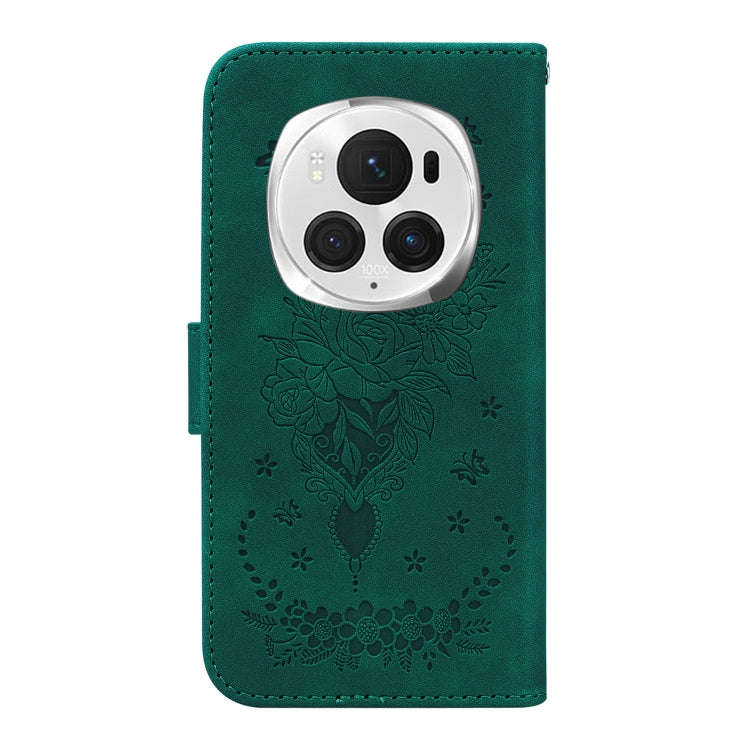 For Honor Magic6 Pro Butterfly Rose Embossed Leather Phone Case(Green)