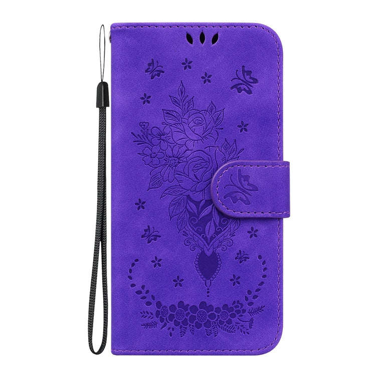 For Honor Magic6 Pro Butterfly Rose Embossed Leather Phone Case(Purple)