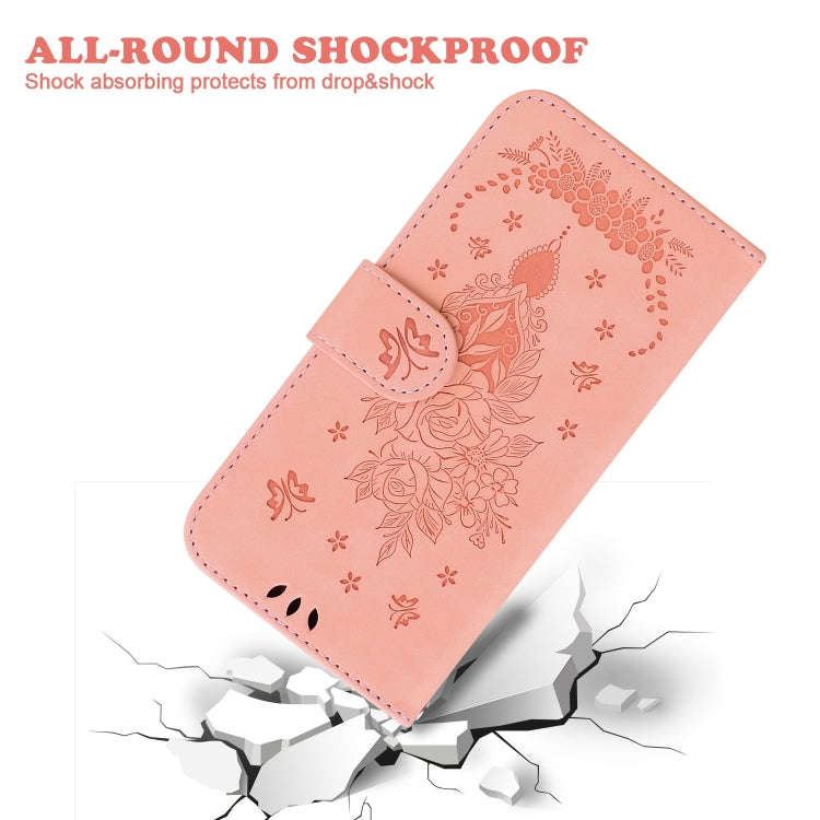 For Honor Magic6 Pro Butterfly Rose Embossed Leather Phone Case(Pink)