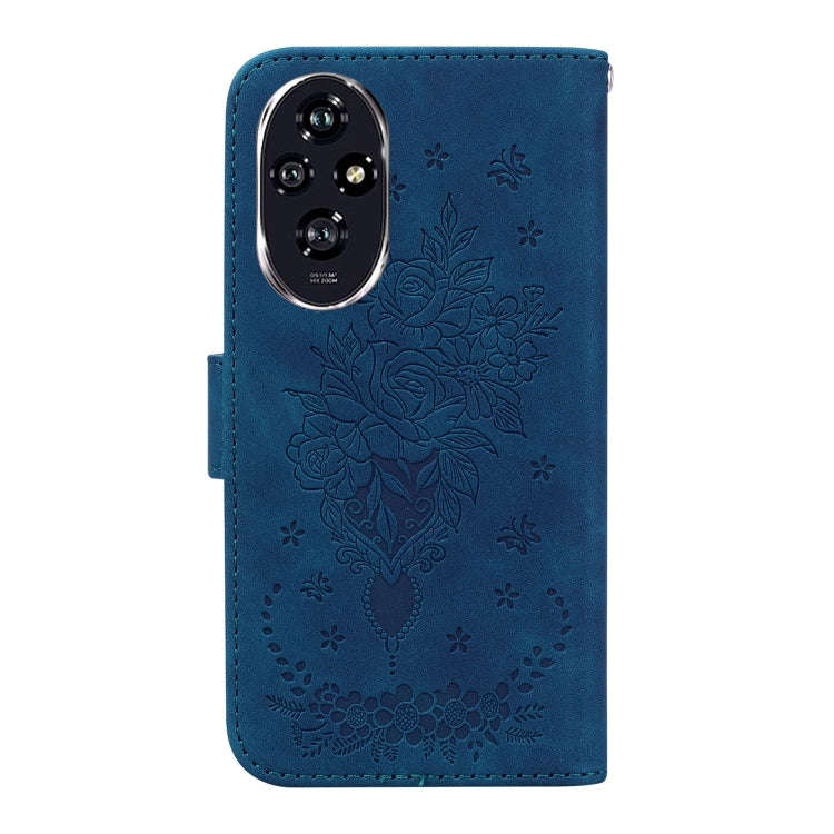 For Honor 200 Butterfly Rose Embossed Leather Phone Case(Blue)