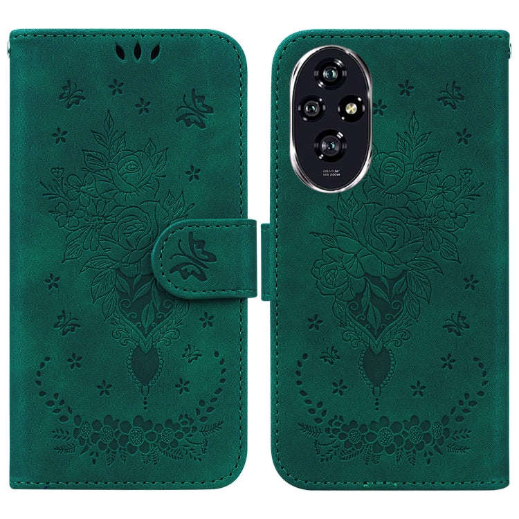 For Honor 200 Butterfly Rose Embossed Leather Phone Case(Green)