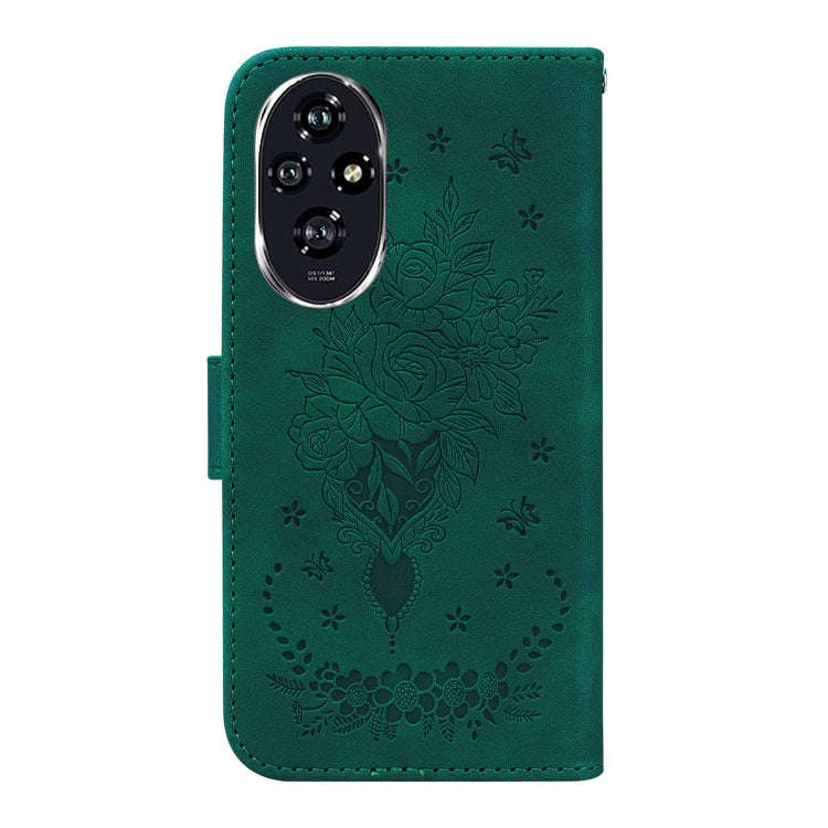 For Honor 200 Butterfly Rose Embossed Leather Phone Case(Green)
