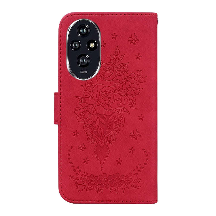 For Honor 200 Butterfly Rose Embossed Leather Phone Case(Red)