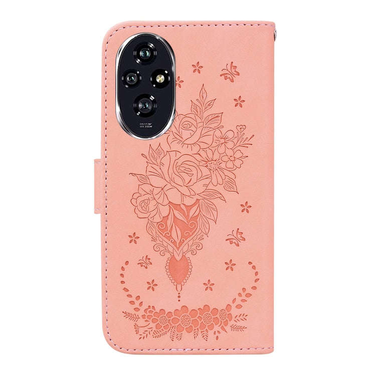 For Honor 200 Butterfly Rose Embossed Leather Phone Case(Pink)