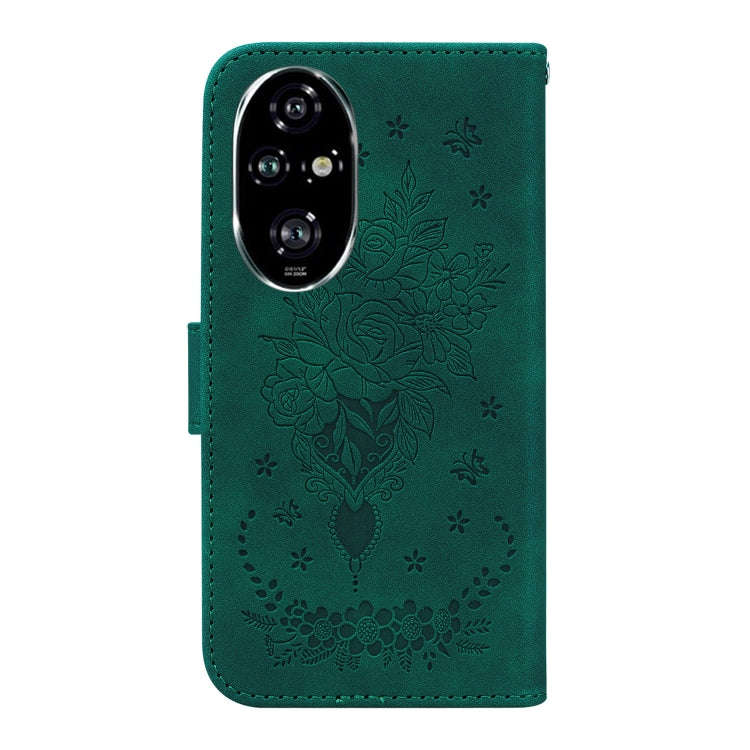 For Honor 200 Pro Butterfly Rose Embossed Leather Phone Case(Green)
